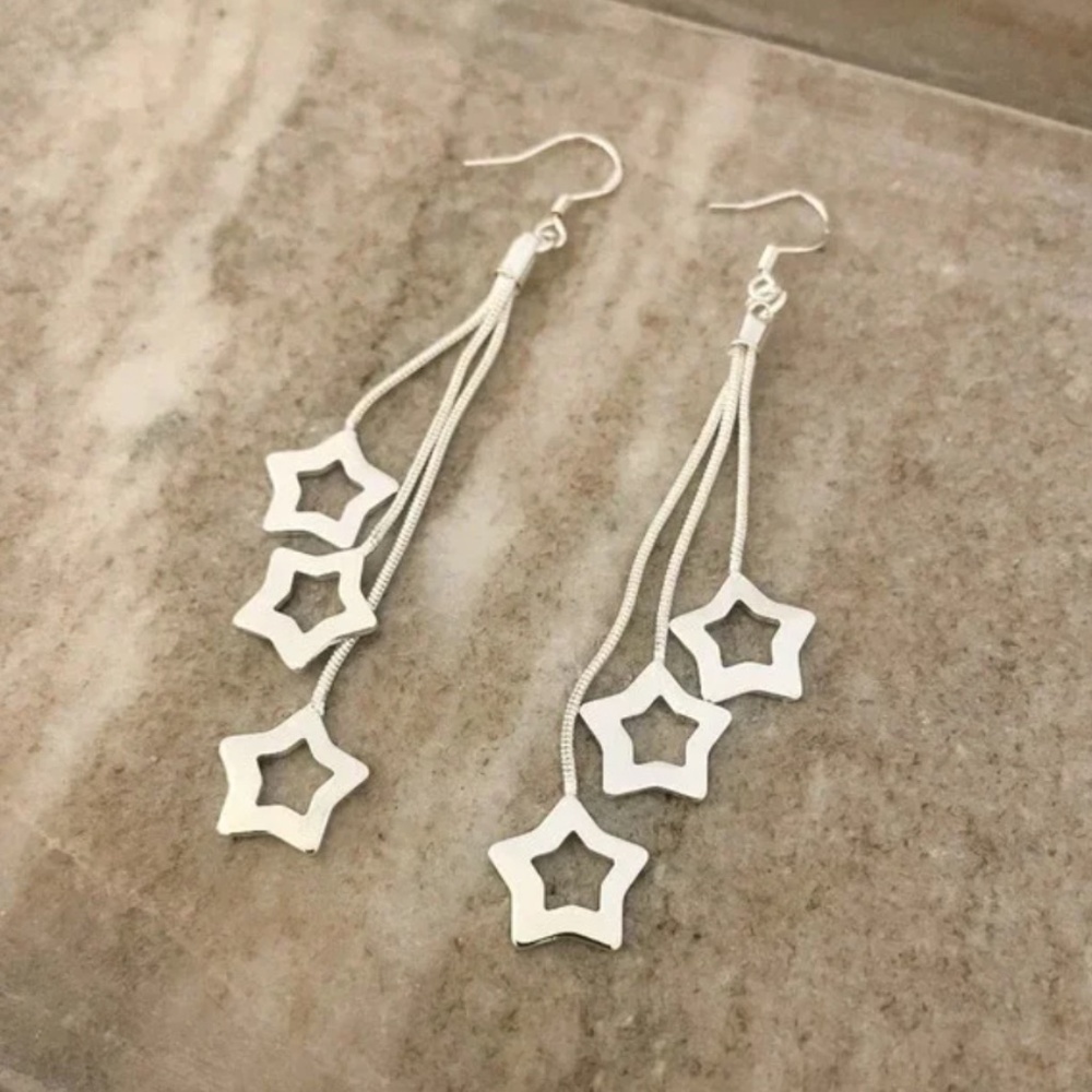 925 Sterling Silver Star Dangle Earrings Long Drop Earrings Star Jewelry